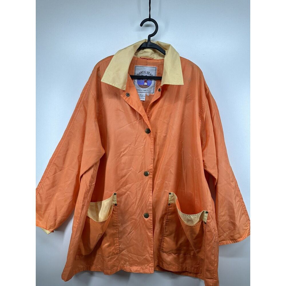 Vintage Atlantic‎ Beach Sz 2X Gold Orange Shiny Windbreaker Tiger Button Jacket